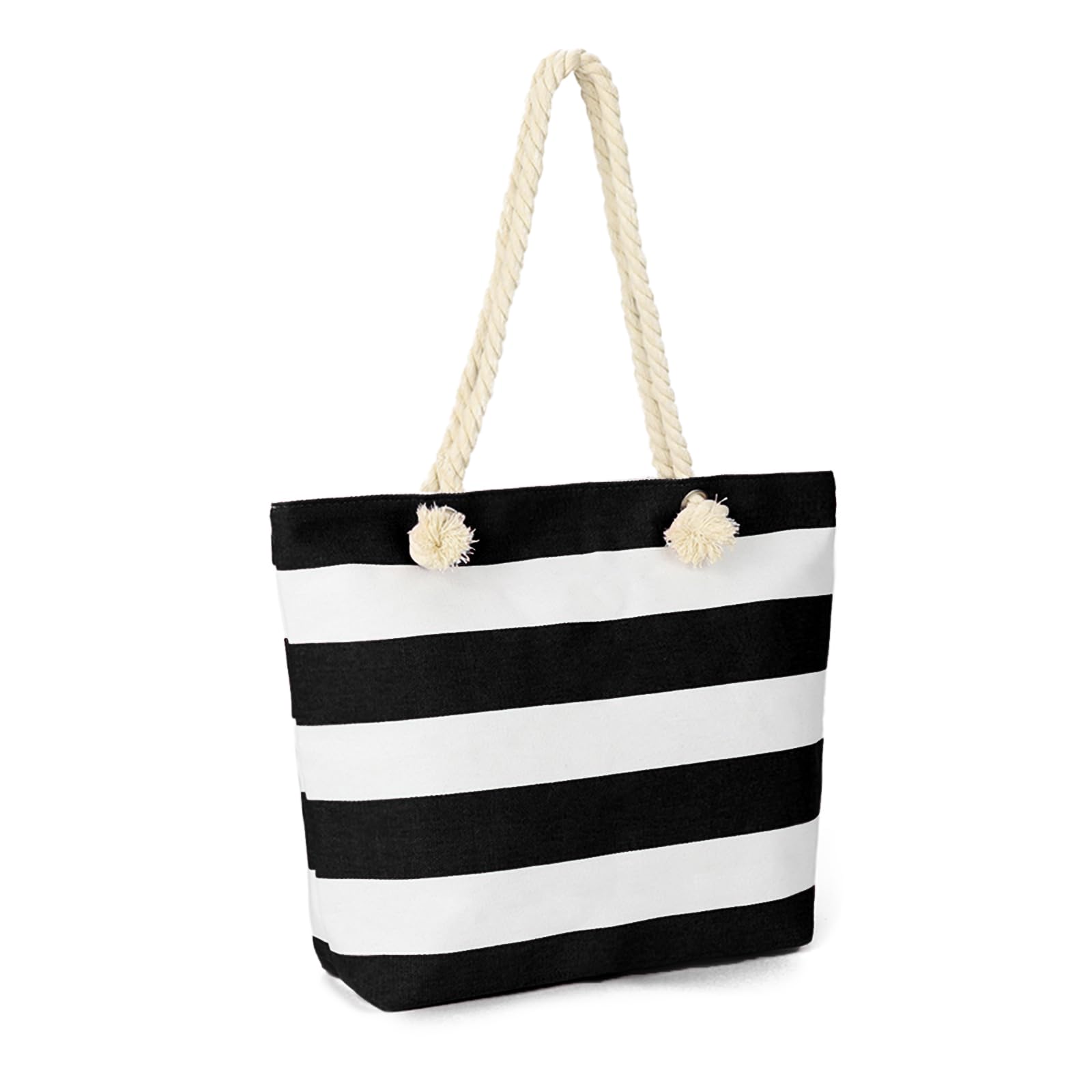 AFKOMST Canvas Shoulder Bag for Women Waterproof Beach Bag Striped Tote bag with Top Zip Closure | Waterproof