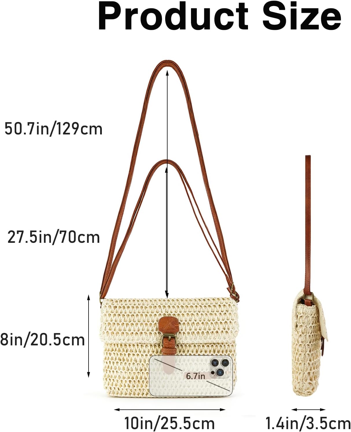 Women's Cross-body Bags, Paper Straw Woven Crossbody Bags for Women, Summer Straw Beach Shoulder Bag Casual Vacation Handbag with Adjustable Strap