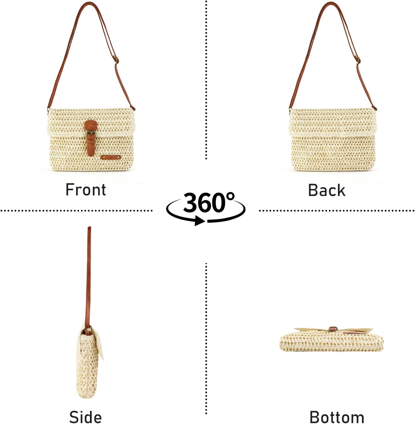 Women's Cross-body Bags, Paper Straw Woven Crossbody Bags for Women, Summer Straw Beach Shoulder Bag Casual Vacation Handbag with Adjustable Strap