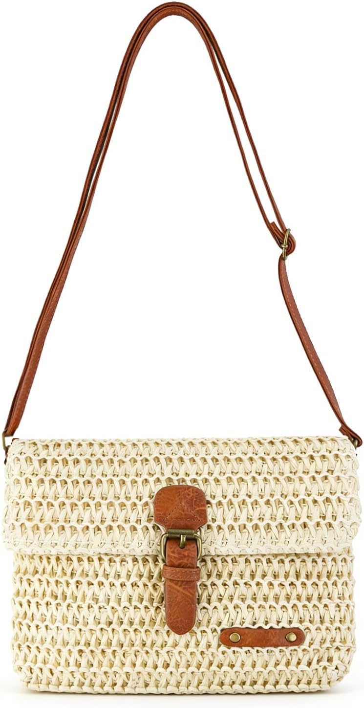 Women's Cross-body Bags, Paper Straw Woven Crossbody Bags for Women, Summer Straw Beach Shoulder Bag Casual Vacation Handbag with Adjustable Strap