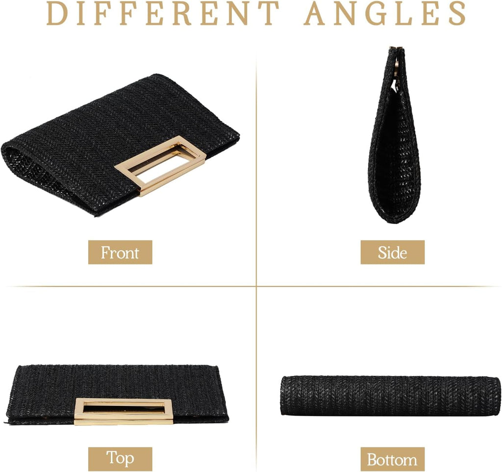 LHHMZ Top Handle Straw Clutch for Women Summer Clutch Straw Evening Bag Raffia Shoulder Bag Woven Beach Clutch