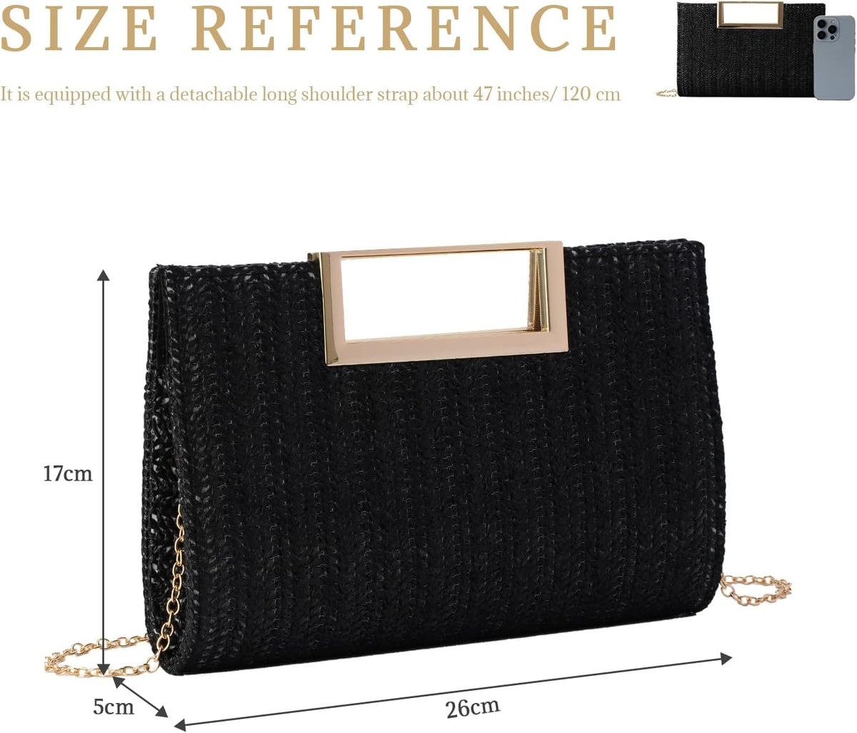 LHHMZ Top Handle Straw Clutch for Women Summer Clutch Straw Evening Bag Raffia Shoulder Bag Woven Beach Clutch