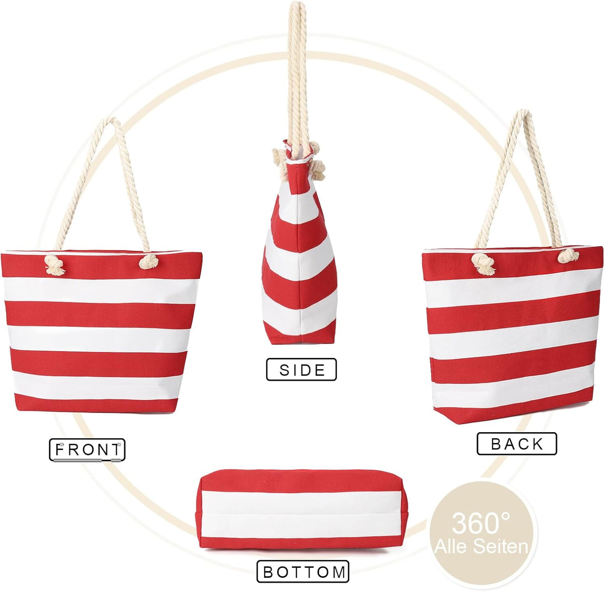 AFKOMST Canvas Shoulder Bag for Women Waterproof Beach Bag Striped Tote bag with Top Zip Closure | Waterproof