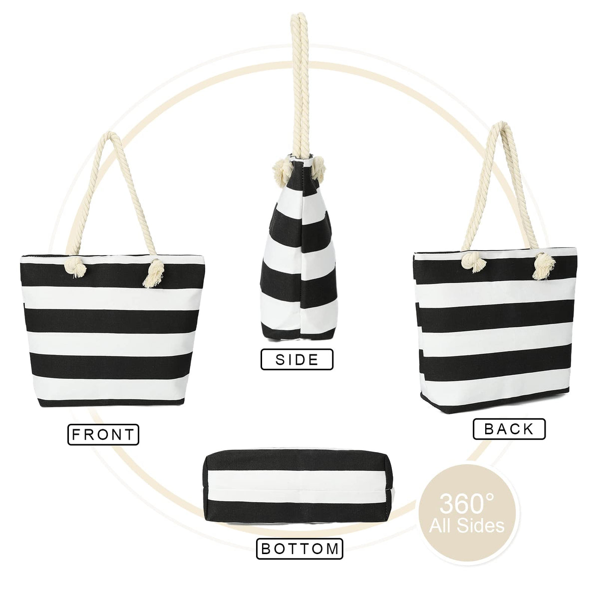 AFKOMST Canvas Shoulder Bag for Women Waterproof Beach Bag Striped Tote bag with Top Zip Closure | Waterproof