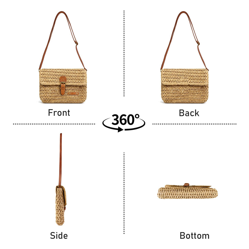 Women's Cross-body Bags, Paper Straw Woven Crossbody Bags for Women, Summer Straw Beach Shoulder Bag Casual Vacation Handbag with Adjustable Strap