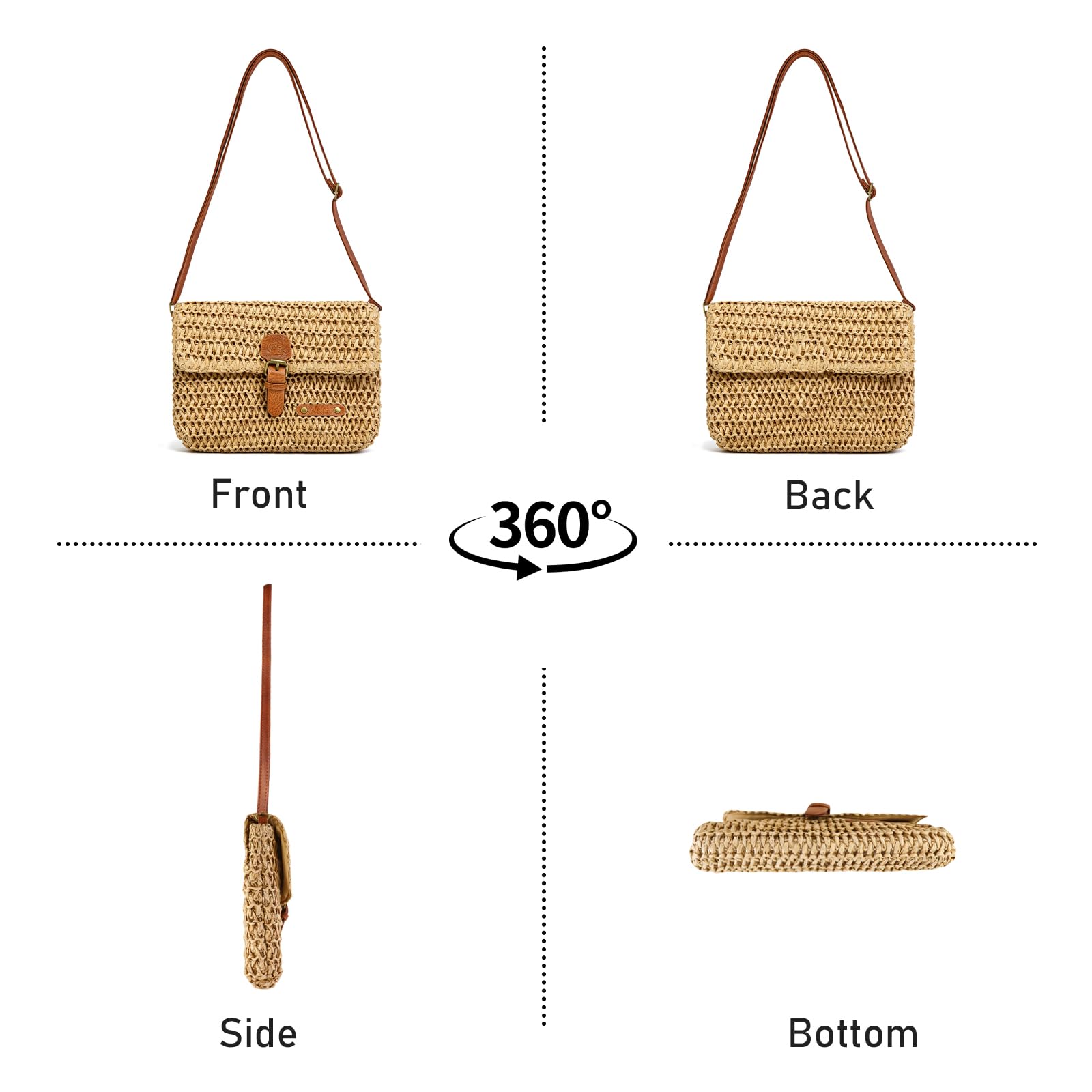 Women's Cross-body Bags, Paper Straw Woven Crossbody Bags for Women, Summer Straw Beach Shoulder Bag Casual Vacation Handbag with Adjustable Strap