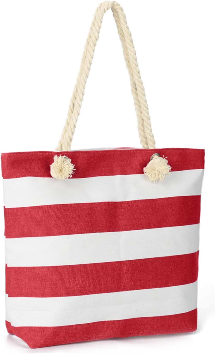 AFKOMST Canvas Shoulder Bag for Women Waterproof Beach Bag Striped Tote bag with Top Zip Closure | Waterproof