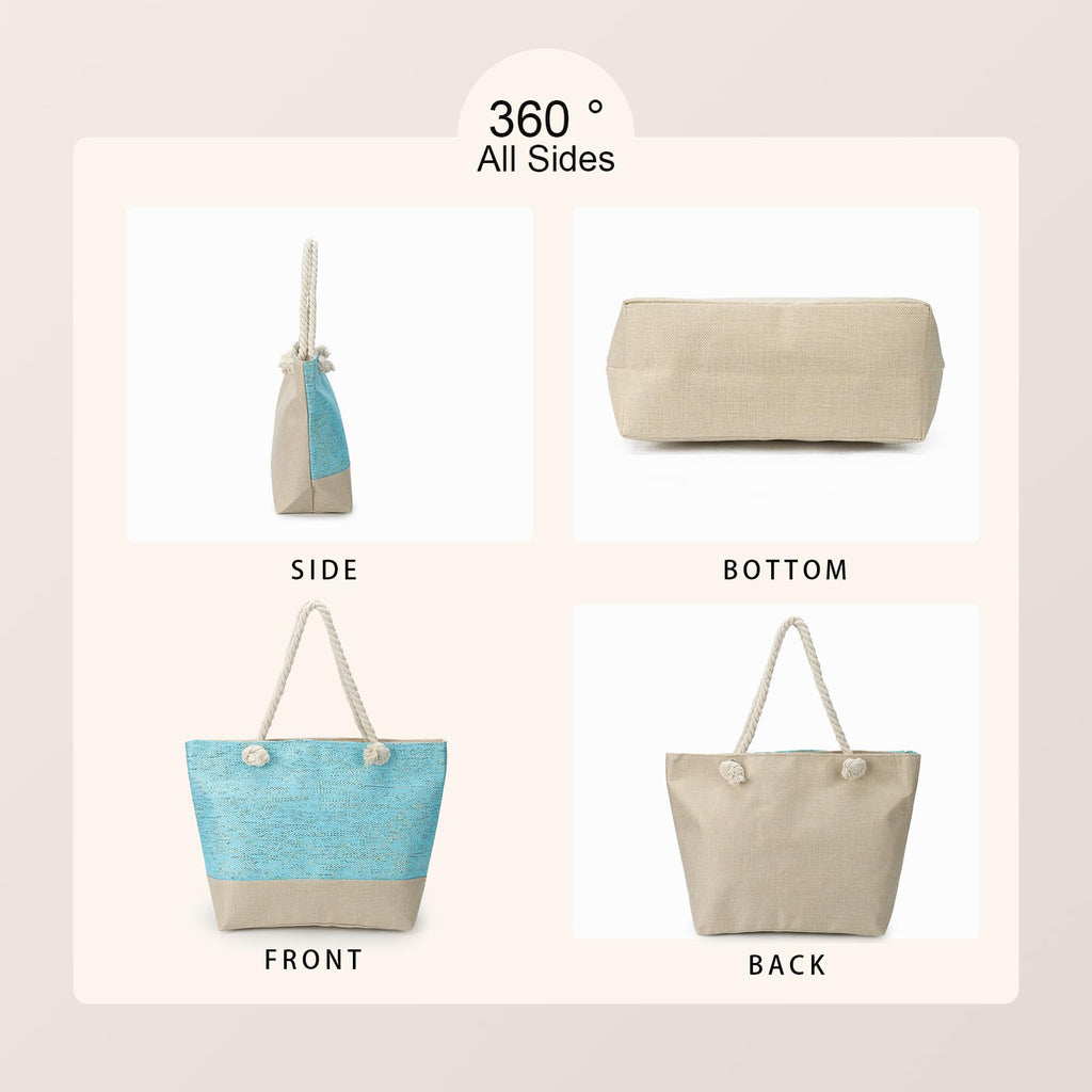 AFKOMST Canvas Shoulder Bag for Women Waterproof Beach Bag Striped Tote bag with Top Zip Closure | Waterproof