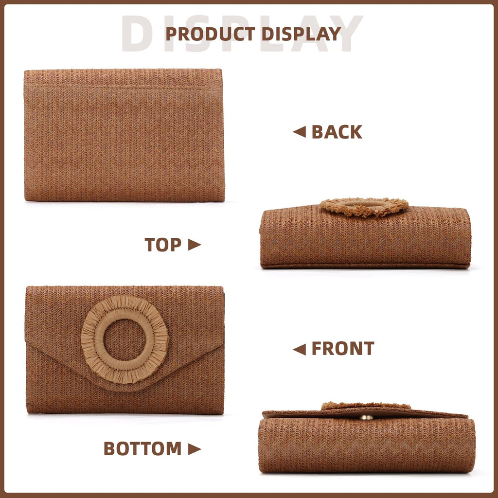 Straw Clutch Purses for Women Woven Evening Bag Summer Beach Bag for Party Weeding Vacation