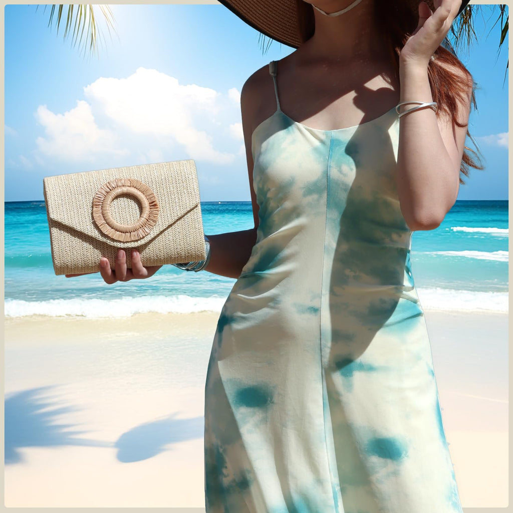 Straw Clutch Purses for Women Woven Evening Bag Summer Beach Bag for Party Weeding Vacation