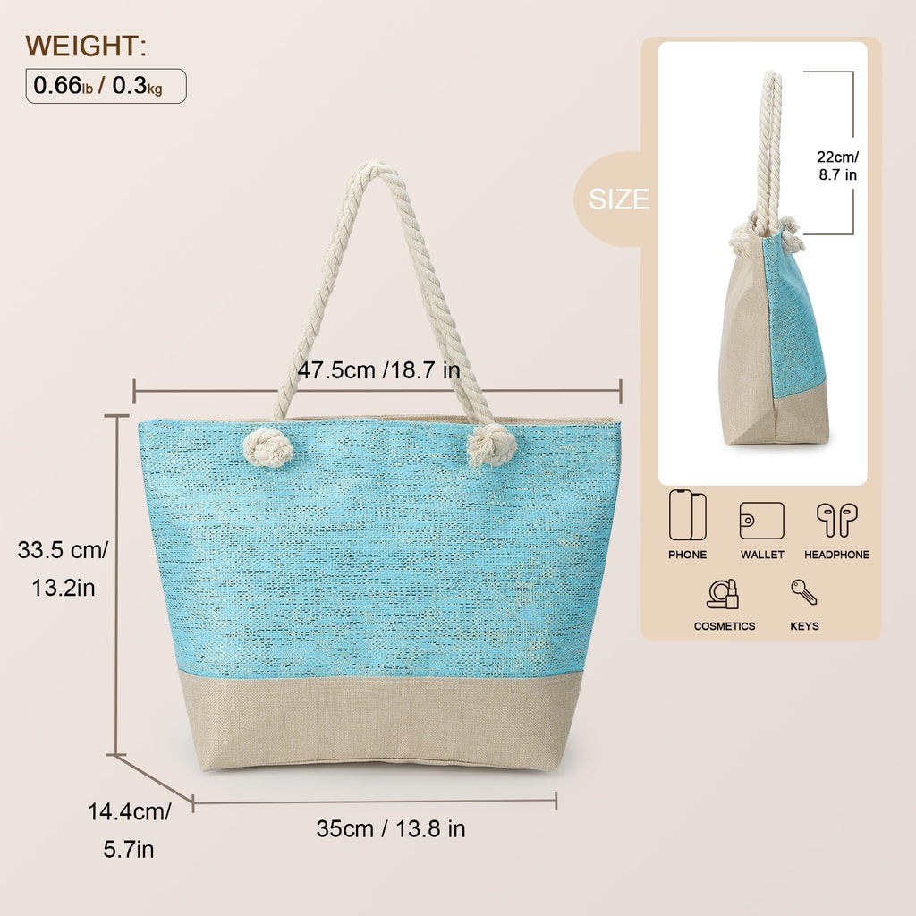 AFKOMST Canvas Shoulder Bag for Women Waterproof Beach Bag Striped Tote bag with Top Zip Closure | Waterproof