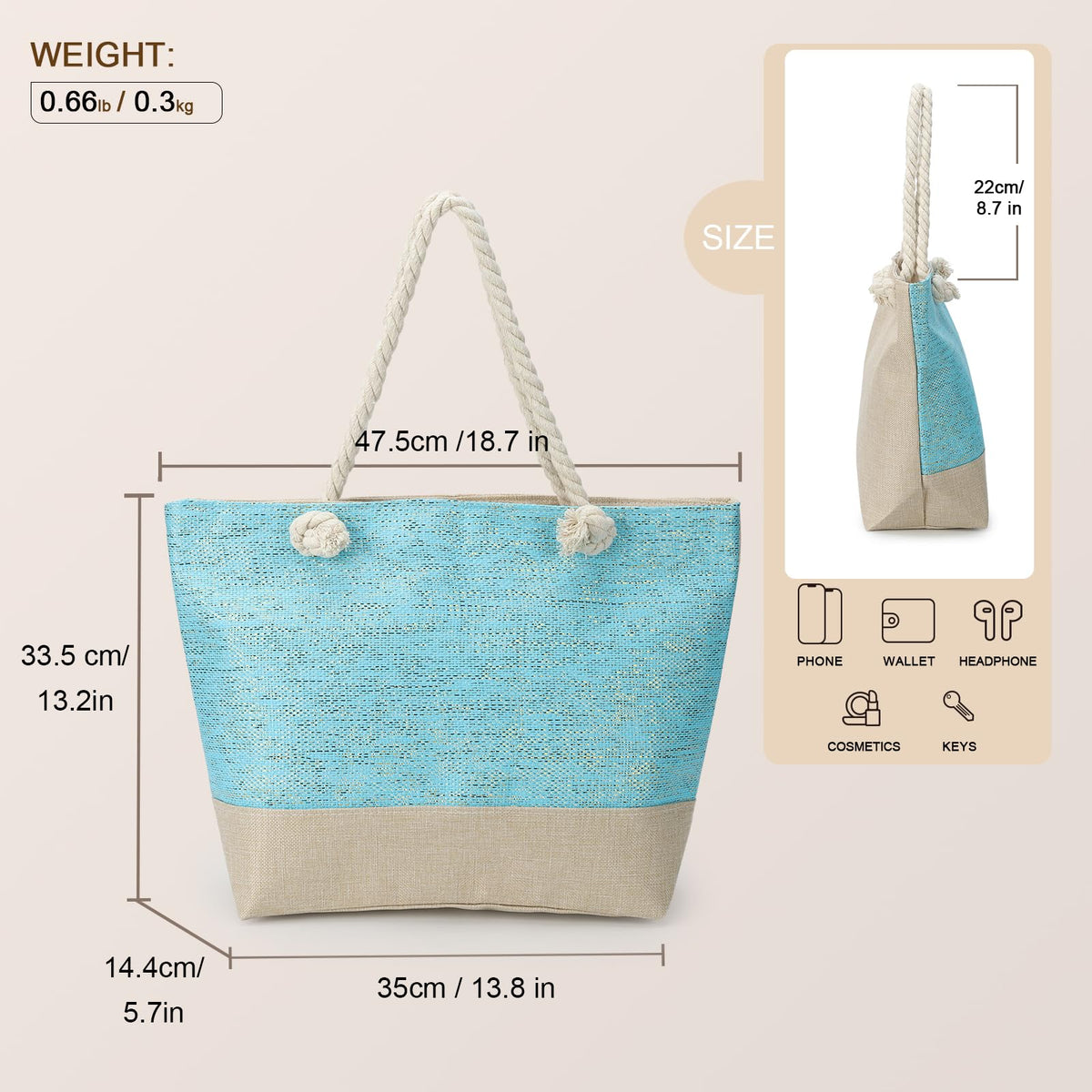 AFKOMST Canvas Shoulder Bag for Women Waterproof Beach Bag Striped Tote bag with Top Zip Closure | Waterproof