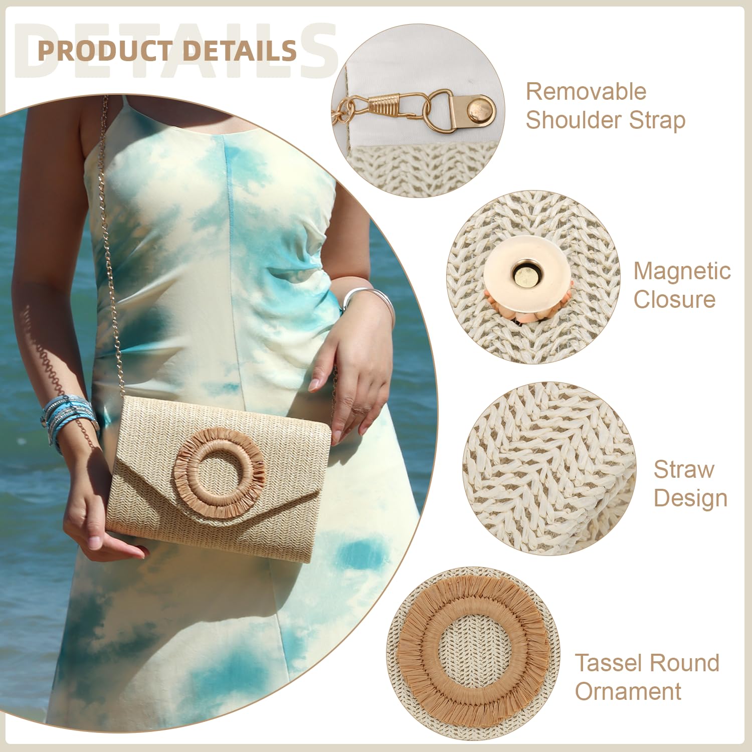Straw Clutch Purses for Women Woven Evening Bag Summer Beach Bag for Party Weeding Vacation