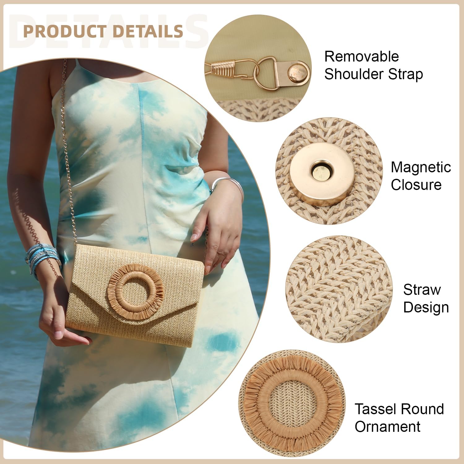 Straw Clutch Purses for Women Woven Evening Bag Summer Beach Bag for Party Weeding Vacation