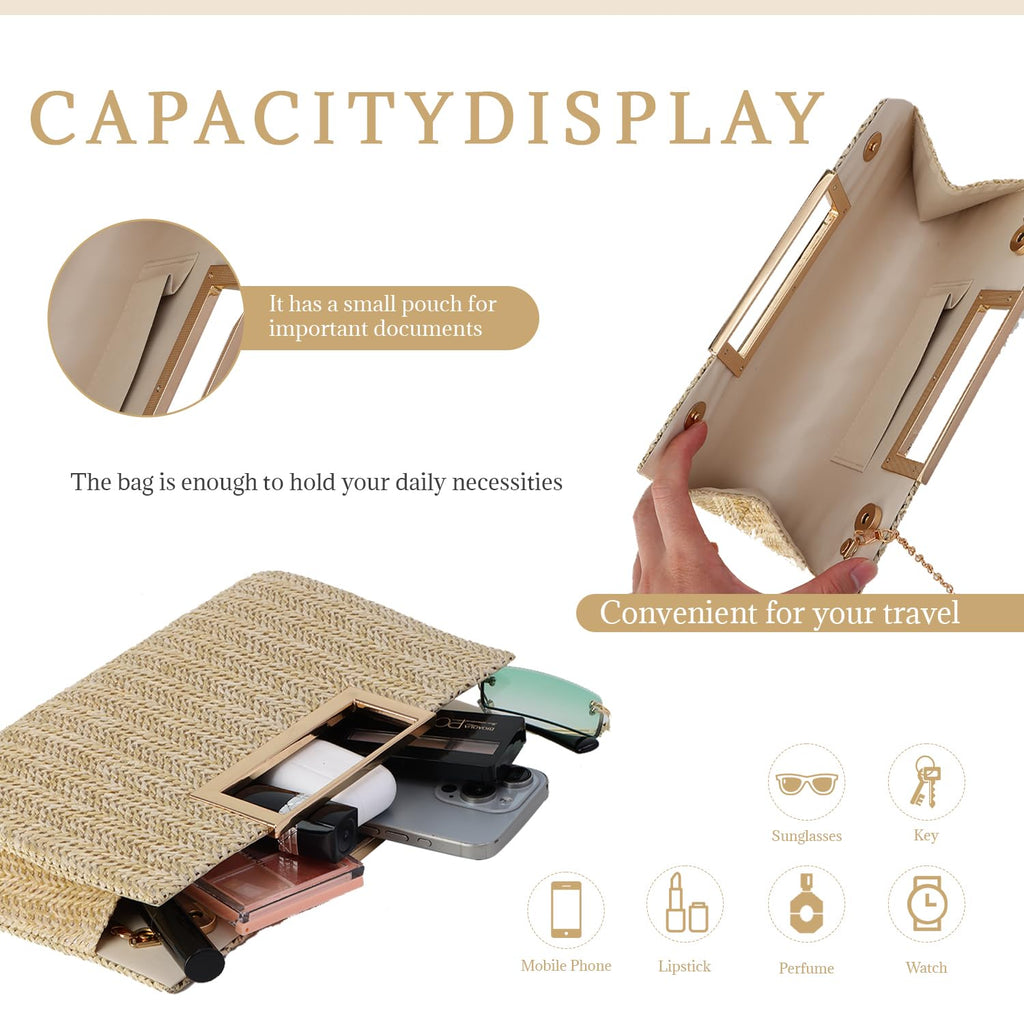 LHHMZ Top Handle Straw Clutch for Women Summer Clutch Straw Evening Bag Raffia Shoulder Bag Woven Beach Clutch