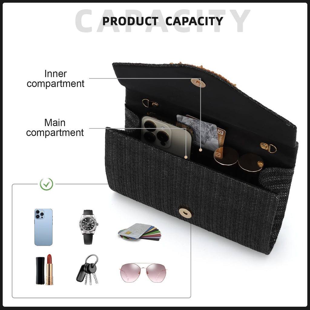 Straw Clutch Purses for Women Woven Evening Bag Summer Beach Bag for Party Weeding Vacation