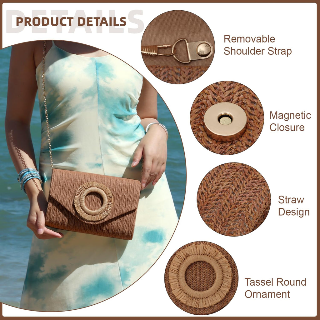 Straw Clutch Purses for Women Woven Evening Bag Summer Beach Bag for Party Weeding Vacation