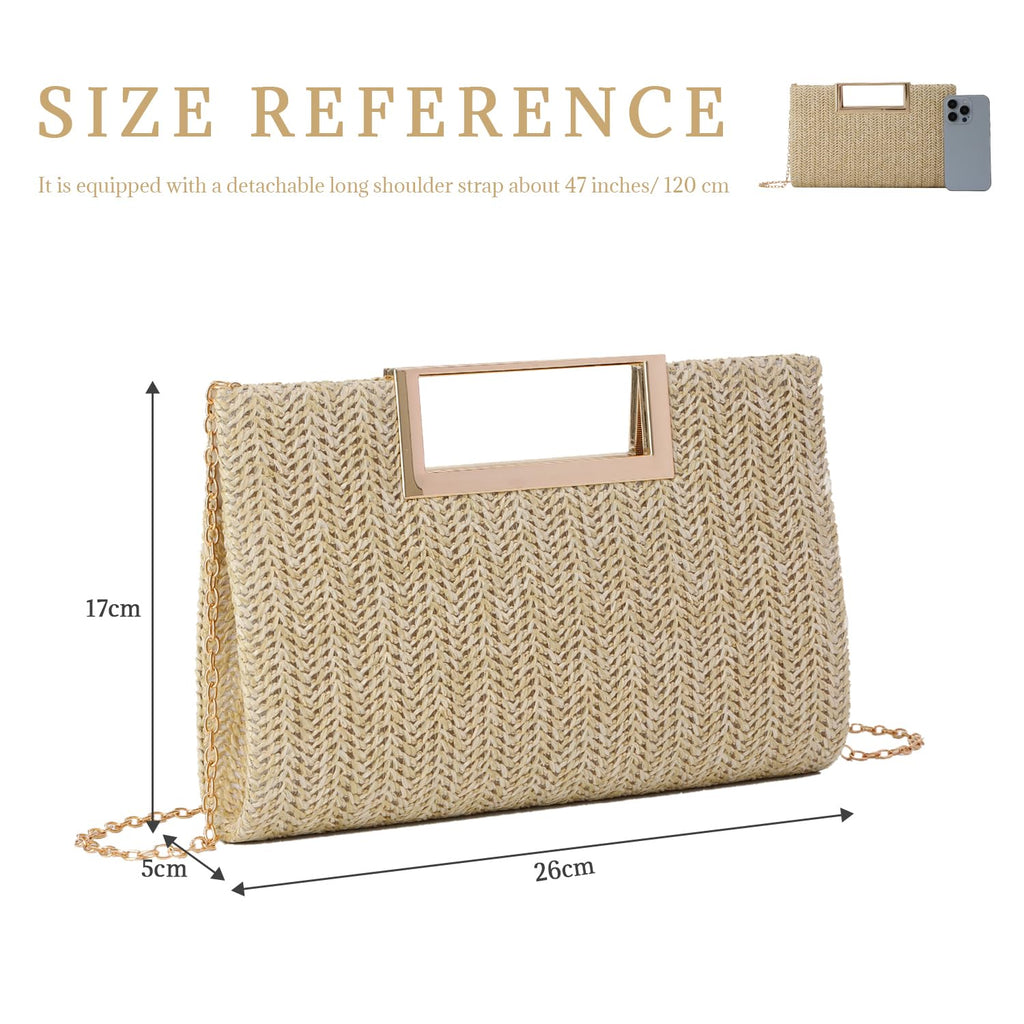 LHHMZ Top Handle Straw Clutch for Women Summer Clutch Straw Evening Bag Raffia Shoulder Bag Woven Beach Clutch