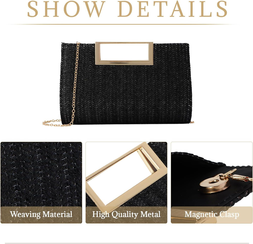 LHHMZ Top Handle Straw Clutch for Women Summer Clutch Straw Evening Bag Raffia Shoulder Bag Woven Beach Clutch