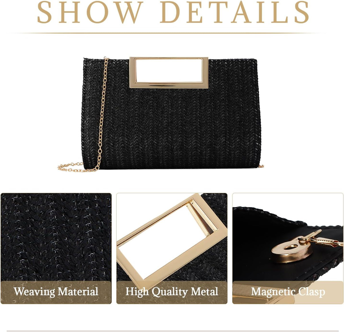 LHHMZ Top Handle Straw Clutch for Women Summer Clutch Straw Evening Bag Raffia Shoulder Bag Woven Beach Clutch
