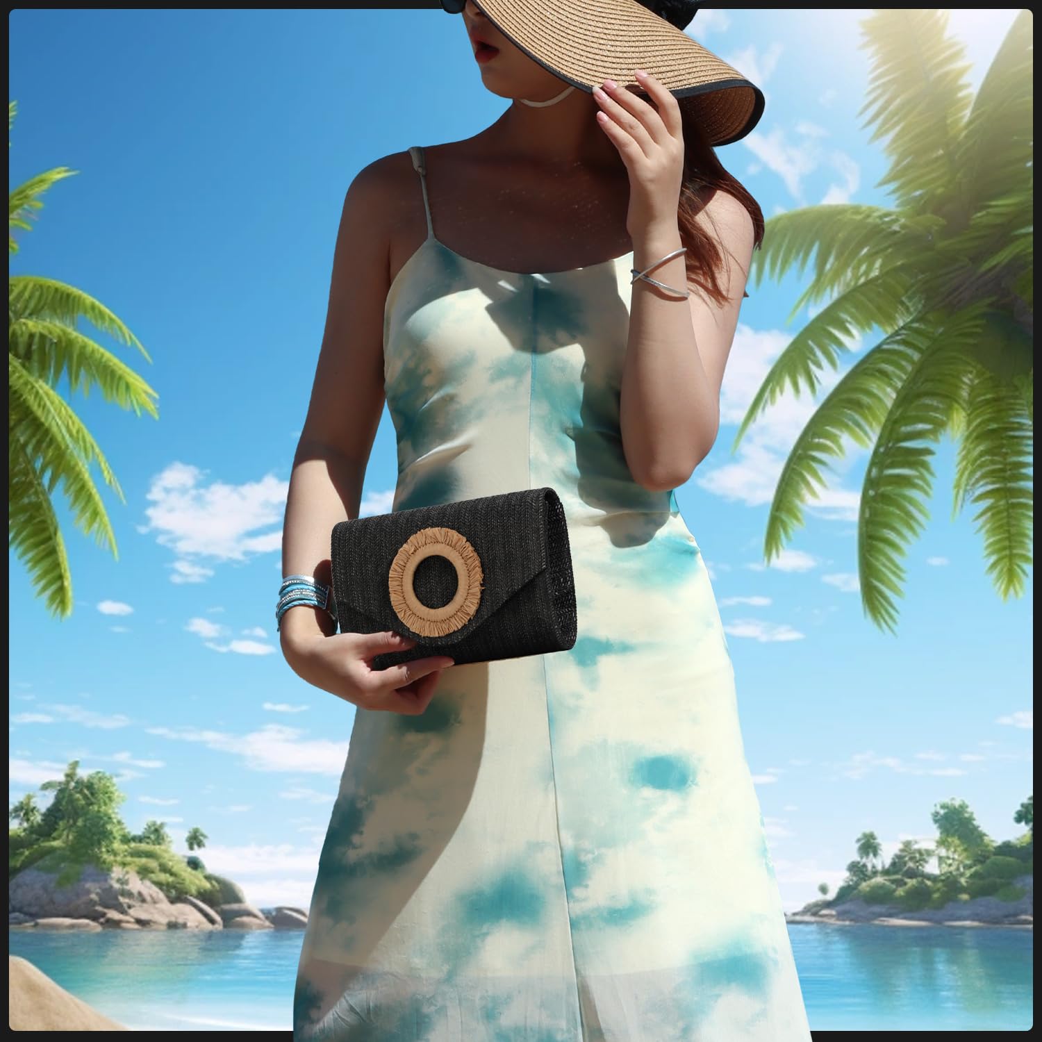 Straw Clutch Purses for Women Woven Evening Bag Summer Beach Bag for Party Weeding Vacation