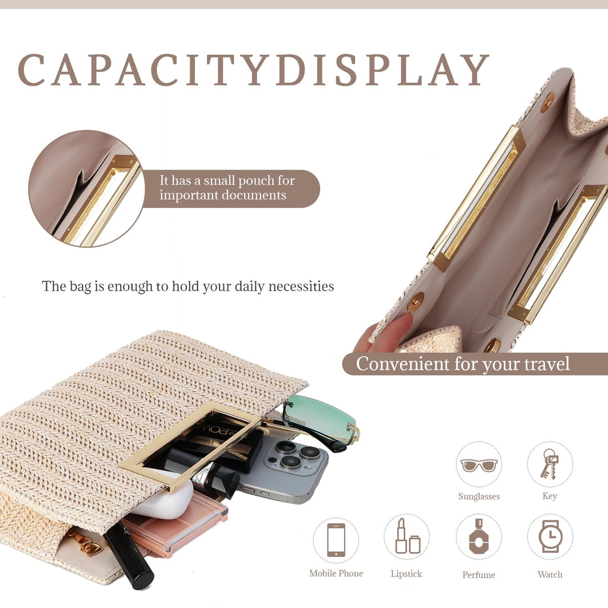 LHHMZ Top Handle Straw Clutch for Women Summer Clutch Straw Evening Bag Raffia Shoulder Bag Woven Beach Clutch