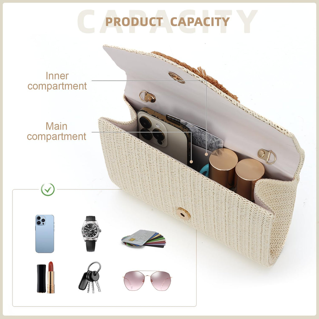 Straw Clutch Purses for Women Woven Evening Bag Summer Beach Bag for Party Weeding Vacation
