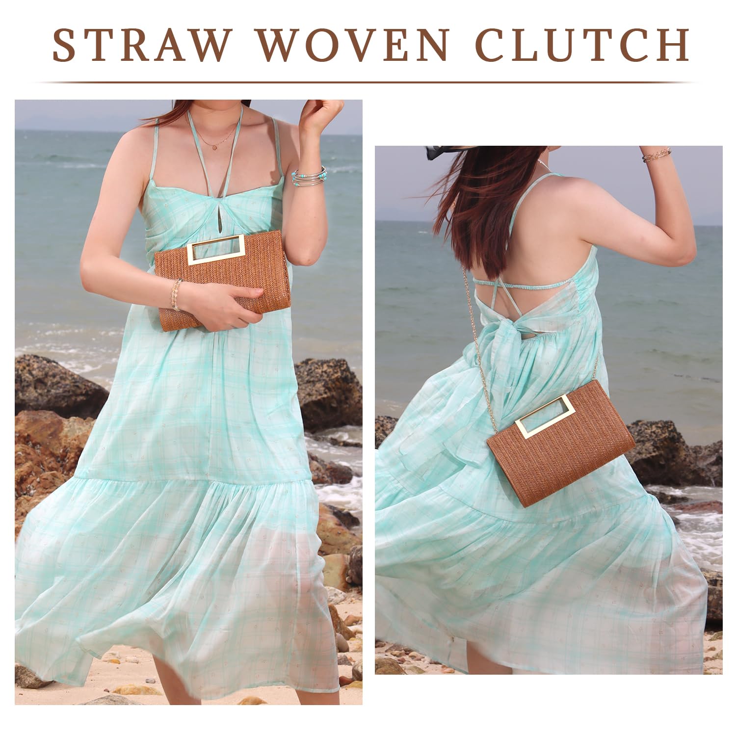 LHHMZ Top Handle Straw Clutch for Women Summer Clutch Straw Evening Bag Raffia Shoulder Bag Woven Beach Clutch