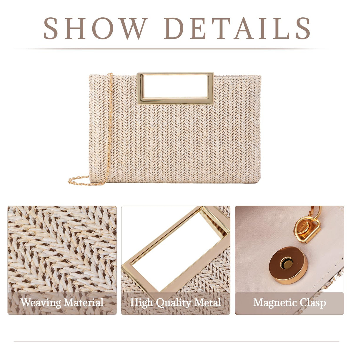 LHHMZ Top Handle Straw Clutch for Women Summer Clutch Straw Evening Bag Raffia Shoulder Bag Woven Beach Clutch