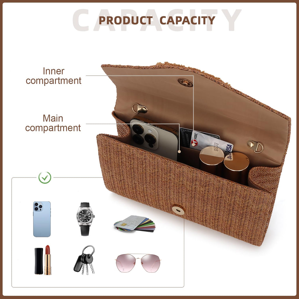 Straw Clutch Purses for Women Woven Evening Bag Summer Beach Bag for Party Weeding Vacation