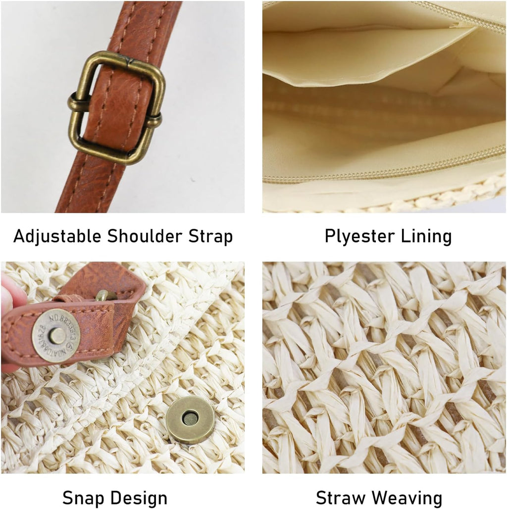 Women's Cross-body Bags, Paper Straw Woven Crossbody Bags for Women, Summer Straw Beach Shoulder Bag Casual Vacation Handbag with Adjustable Strap