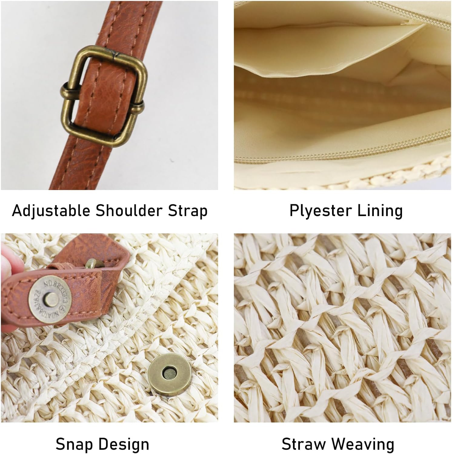 Women's Cross-body Bags, Paper Straw Woven Crossbody Bags for Women, Summer Straw Beach Shoulder Bag Casual Vacation Handbag with Adjustable Strap