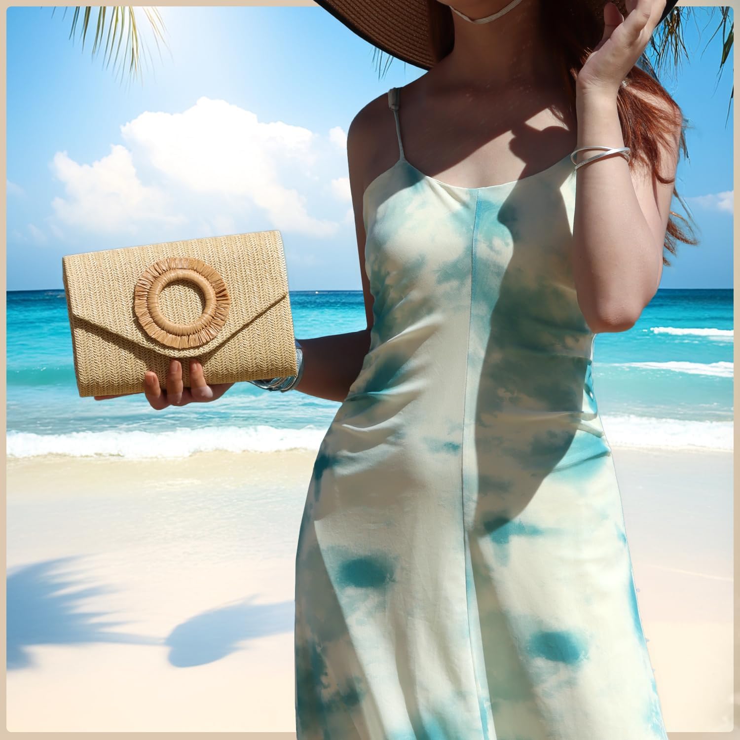 Straw Clutch Purses for Women Woven Evening Bag Summer Beach Bag for Party Weeding Vacation