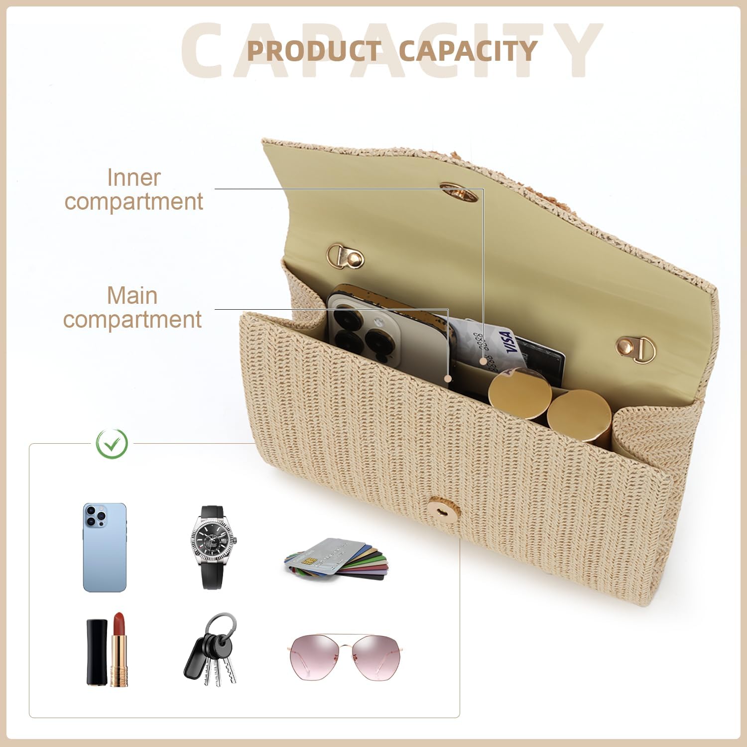 Straw Clutch Purses for Women Woven Evening Bag Summer Beach Bag for Party Weeding Vacation
