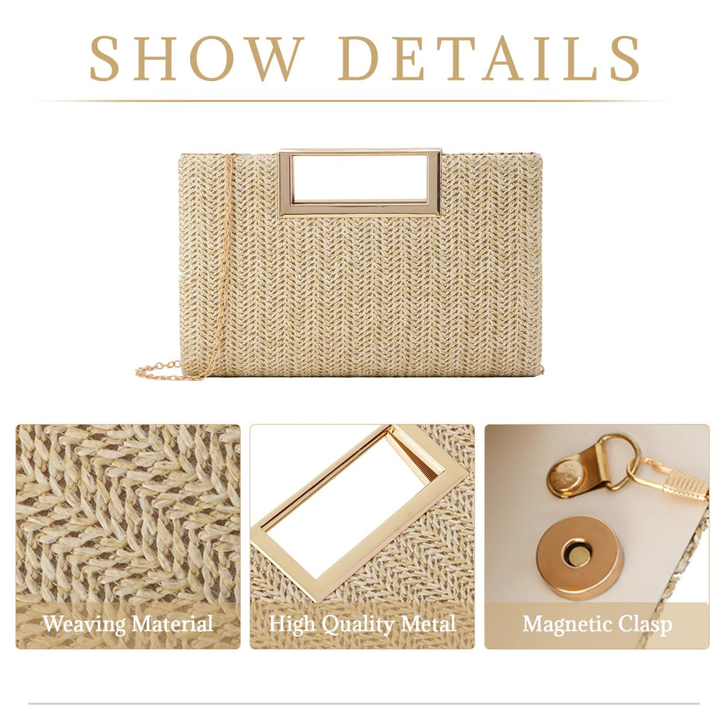 LHHMZ Top Handle Straw Clutch for Women Summer Clutch Straw Evening Bag Raffia Shoulder Bag Woven Beach Clutch