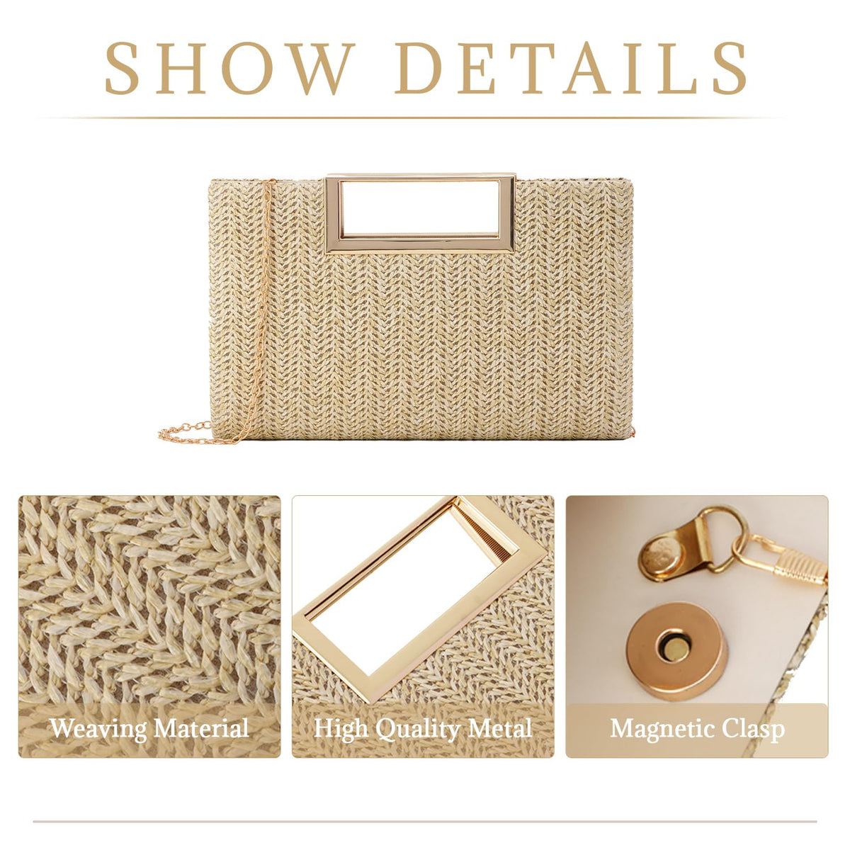 LHHMZ Top Handle Straw Clutch for Women Summer Clutch Straw Evening Bag Raffia Shoulder Bag Woven Beach Clutch