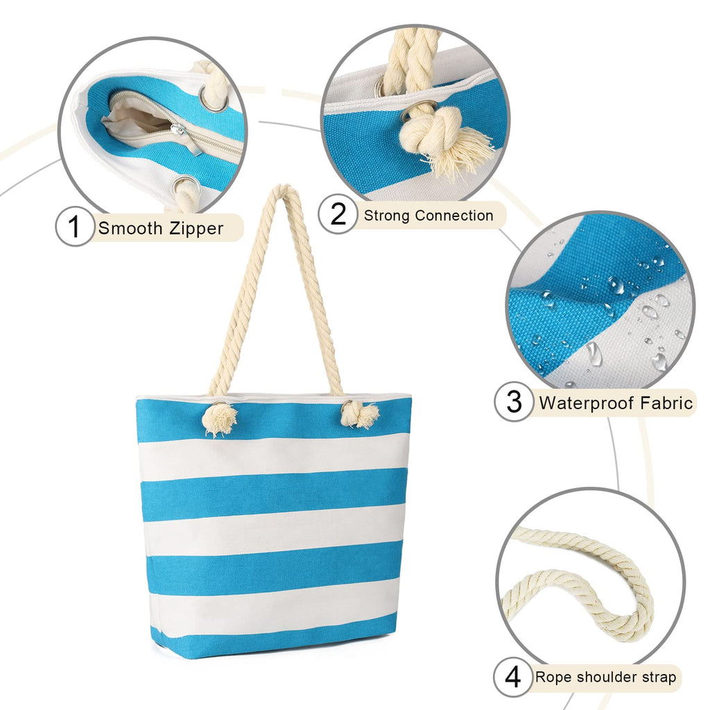AFKOMST Canvas Shoulder Bag for Women Waterproof Beach Bag Striped Tote bag with Top Zip Closure | Waterproof