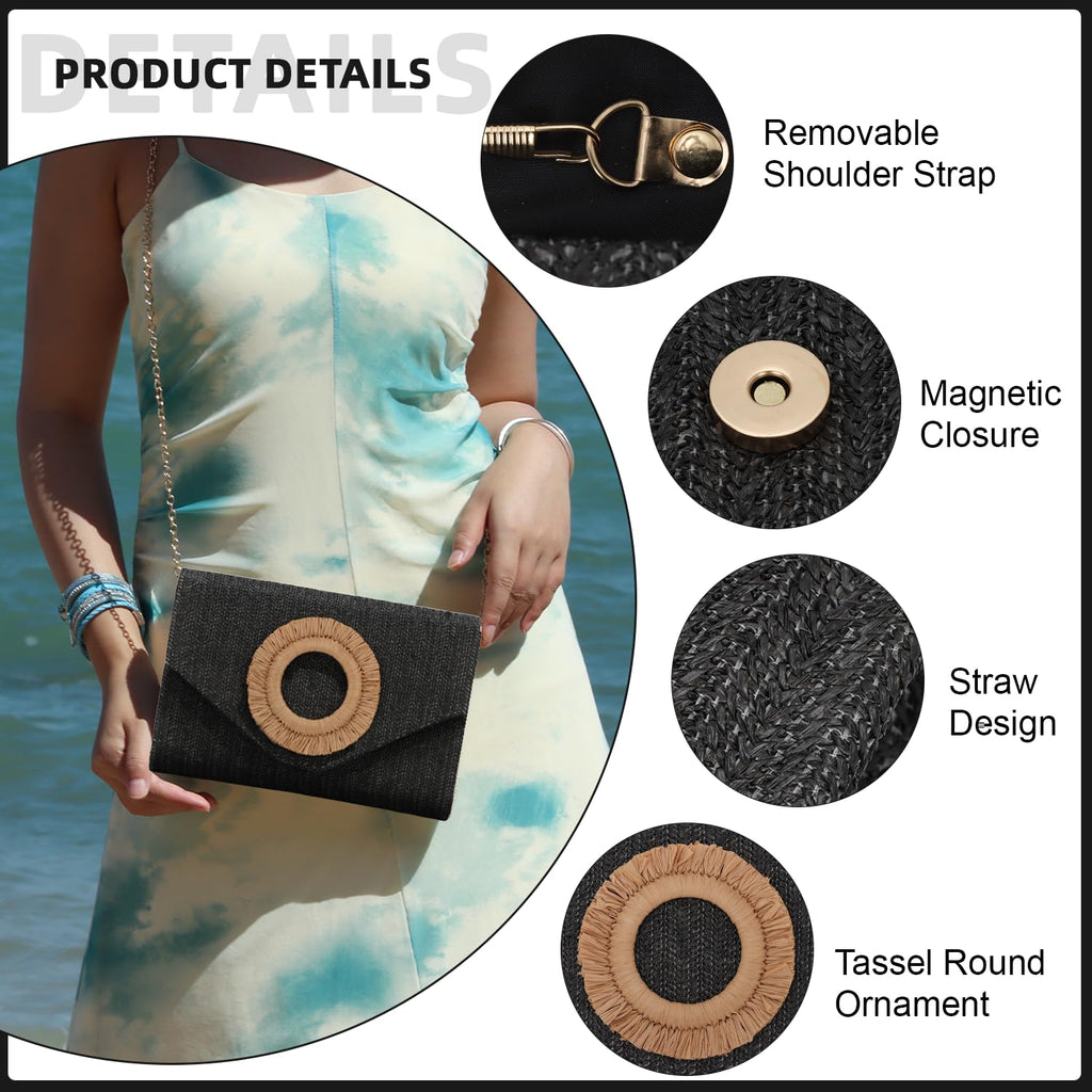 Straw Clutch Purses for Women Woven Evening Bag Summer Beach Bag for Party Weeding Vacation