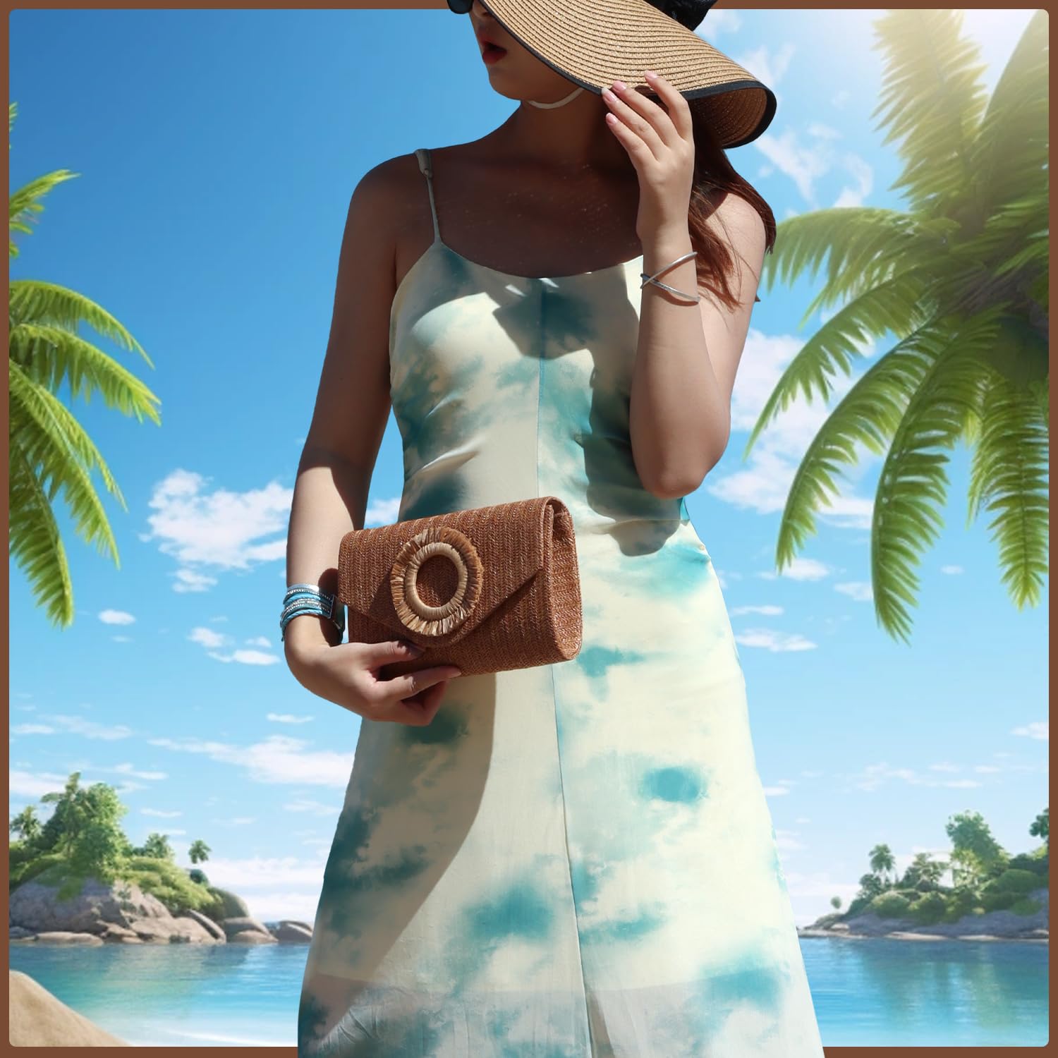 Straw Clutch Purses for Women Woven Evening Bag Summer Beach Bag for Party Weeding Vacation