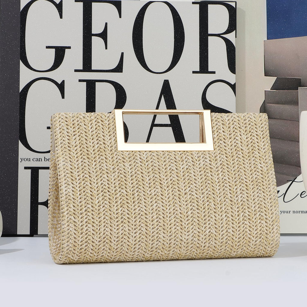 LHHMZ Top Handle Straw Clutch for Women Summer Clutch Straw Evening Bag Raffia Shoulder Bag Woven Beach Clutch