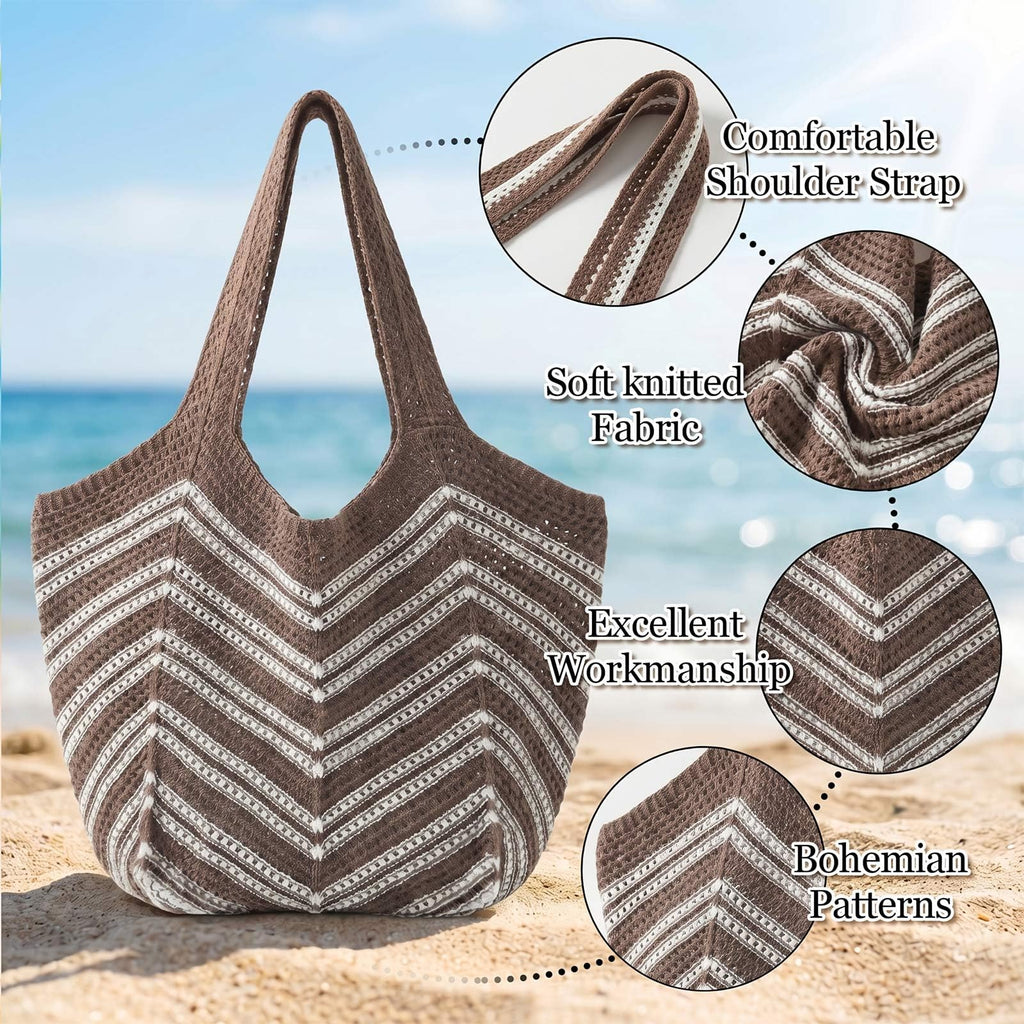 Beach Bags for Women Large Beach Tote Bag Summer Crochet Straw Woven Boho Holiday Shoulder Handbag