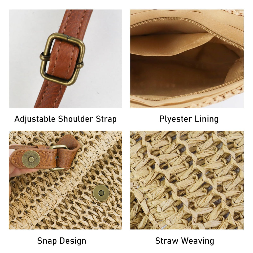 Women's Cross-body Bags, Paper Straw Woven Crossbody Bags for Women, Summer Straw Beach Shoulder Bag Casual Vacation Handbag with Adjustable Strap