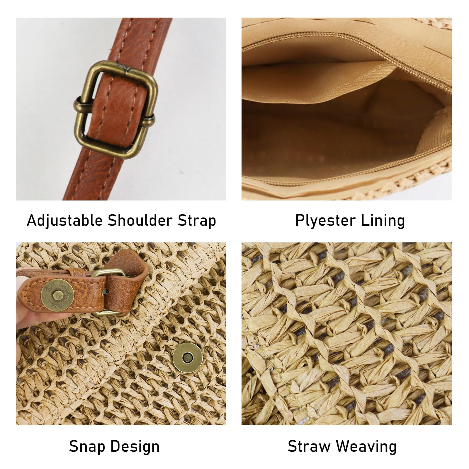 Women's Cross-body Bags, Paper Straw Woven Crossbody Bags for Women, Summer Straw Beach Shoulder Bag Casual Vacation Handbag with Adjustable Strap