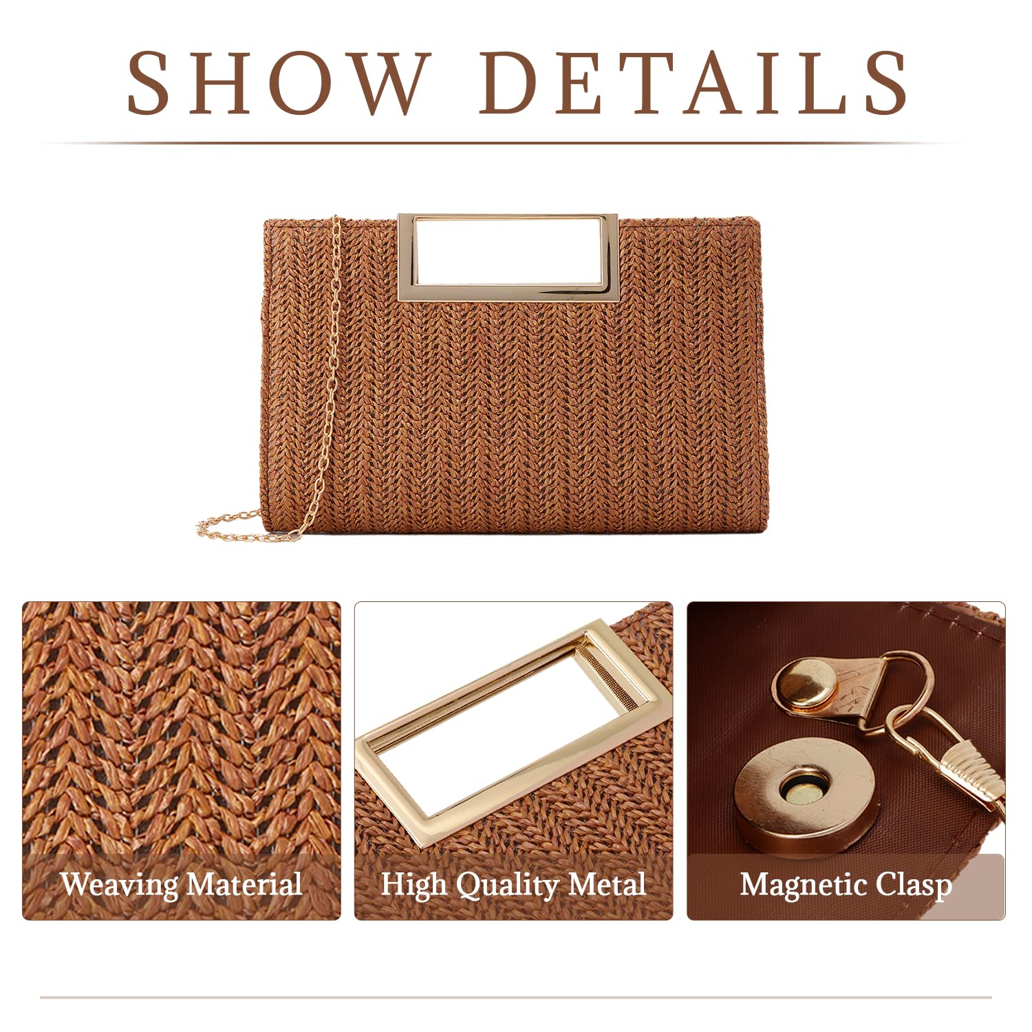 LHHMZ Top Handle Straw Clutch for Women Summer Clutch Straw Evening Bag Raffia Shoulder Bag Woven Beach Clutch
