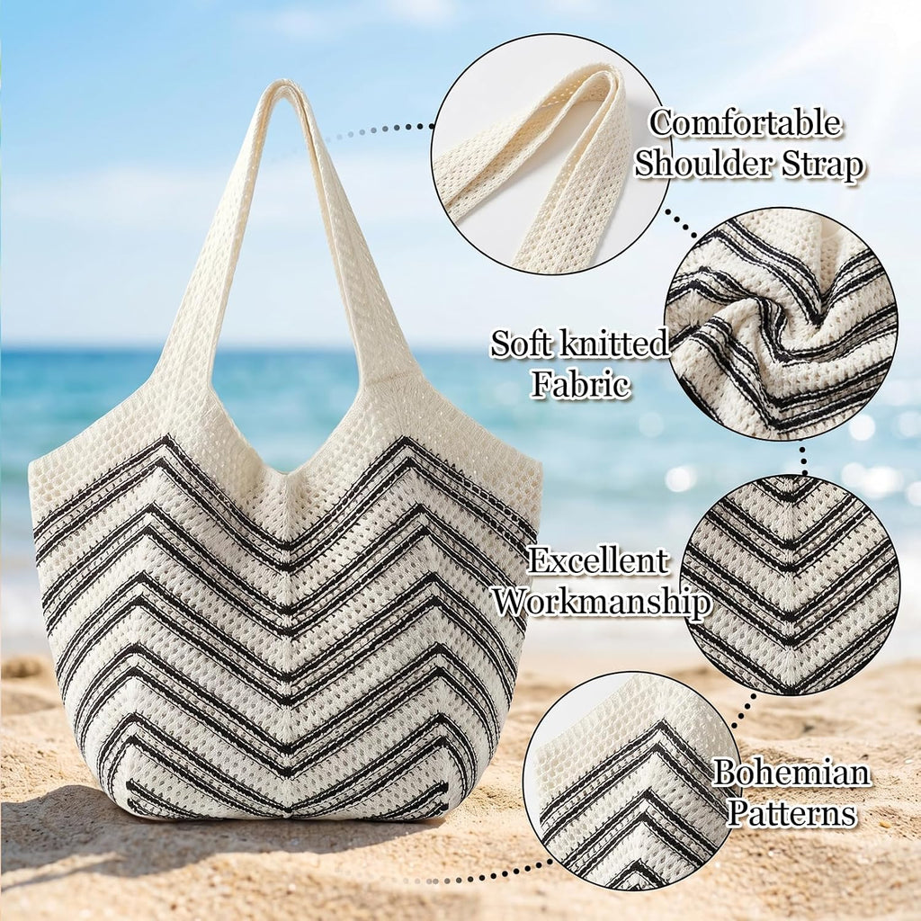 Beach Bags for Women Large Beach Tote Bag Summer Crochet Straw Woven Boho Holiday Shoulder Handbag