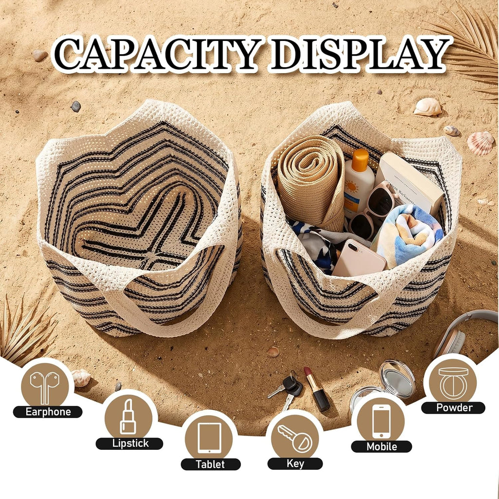 Beach Bags for Women Large Beach Tote Bag Summer Crochet Straw Woven Boho Holiday Shoulder Handbag