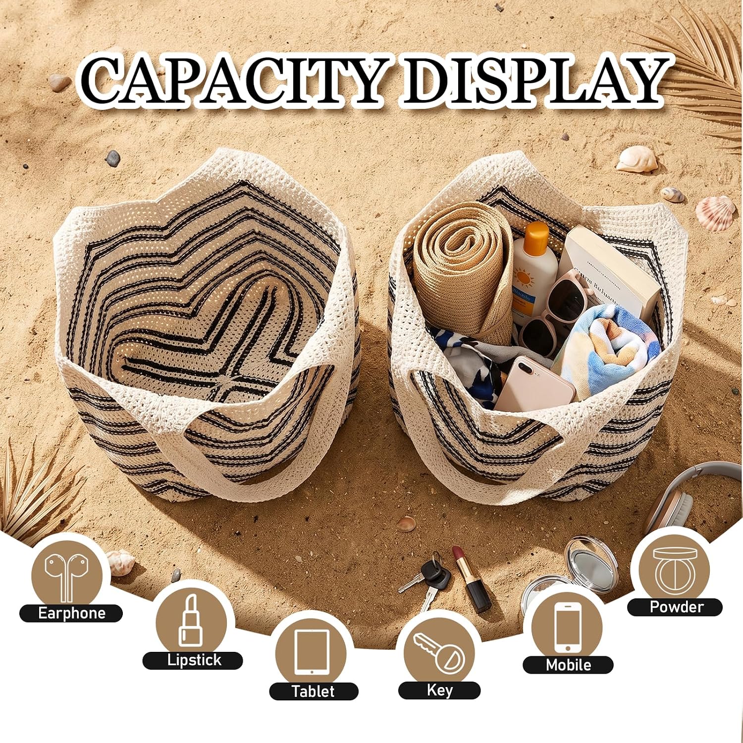Beach Bags for Women Large Beach Tote Bag Summer Crochet Straw Woven Boho Holiday Shoulder Handbag