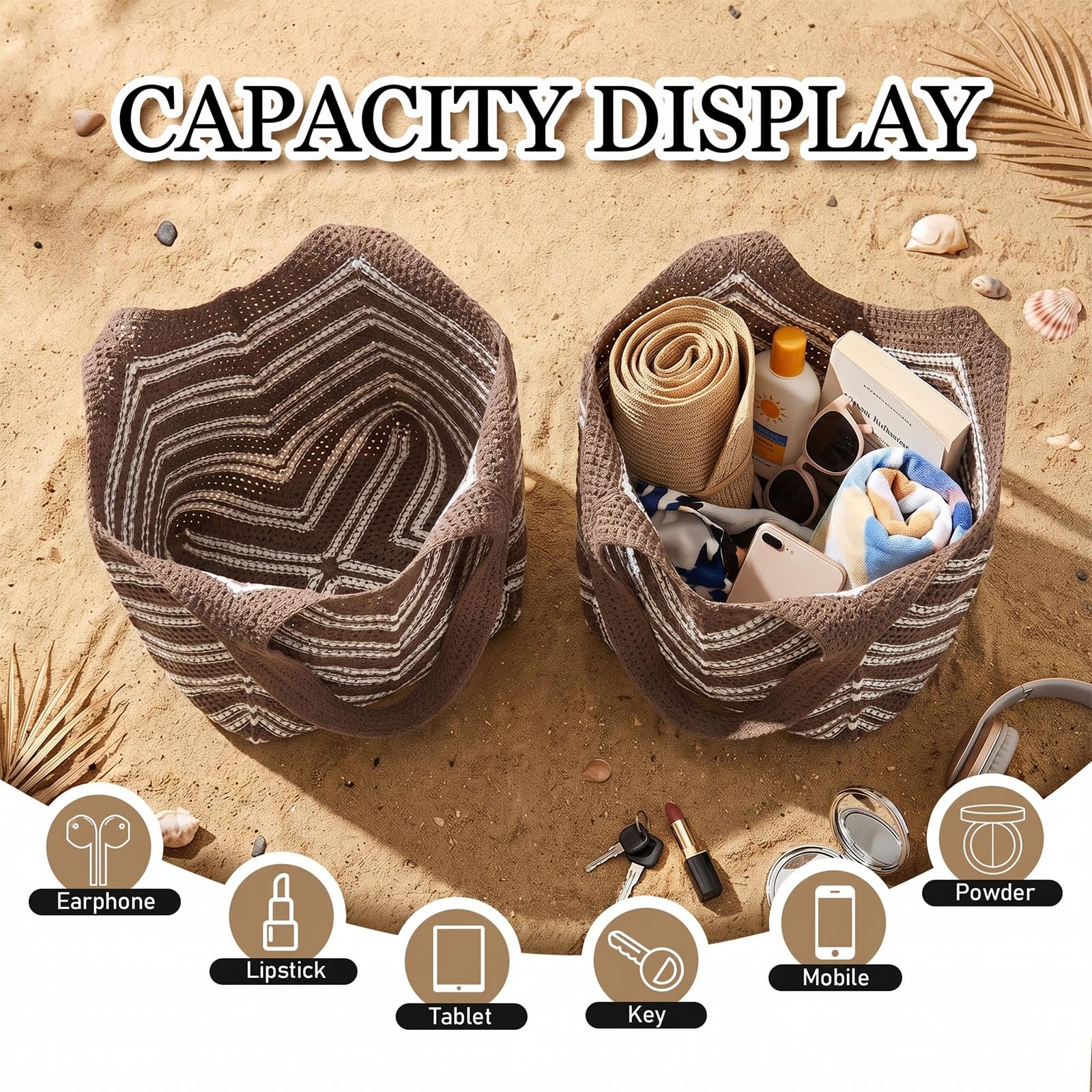 Beach Bags for Women Large Beach Tote Bag Summer Crochet Straw Woven Boho Holiday Shoulder Handbag